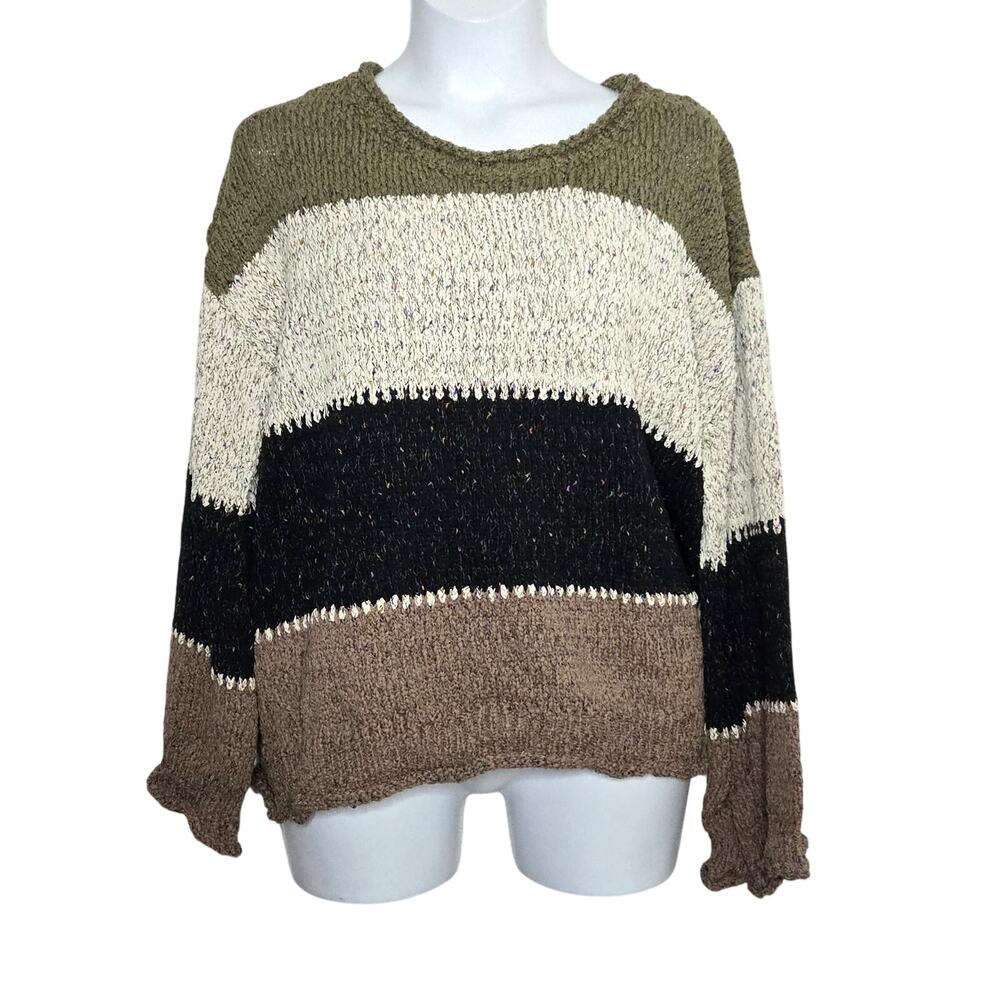 POL Striped Popcorn Knit Chunky Oversized Pullover Sweater Size L Crewneck NWOT